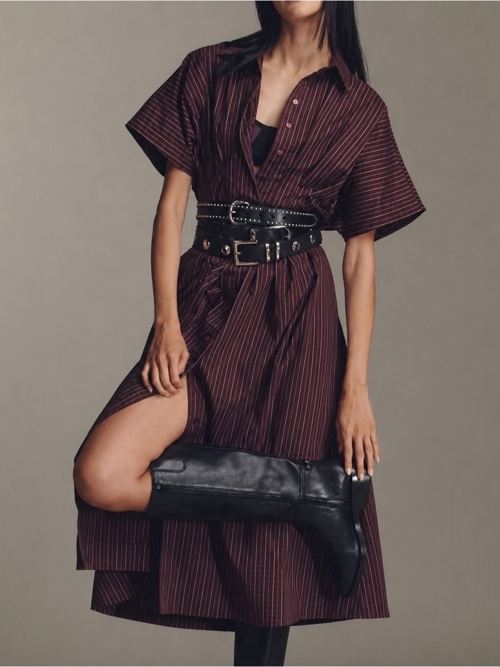 Anthropologie Exquise Tobie Shirt Midi Dress Burgundy Plaid Size Small Petite